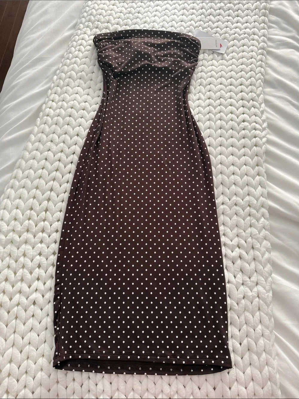 Strapless Brown Polka Dot Bodycon Dress - Picture 1 of 1